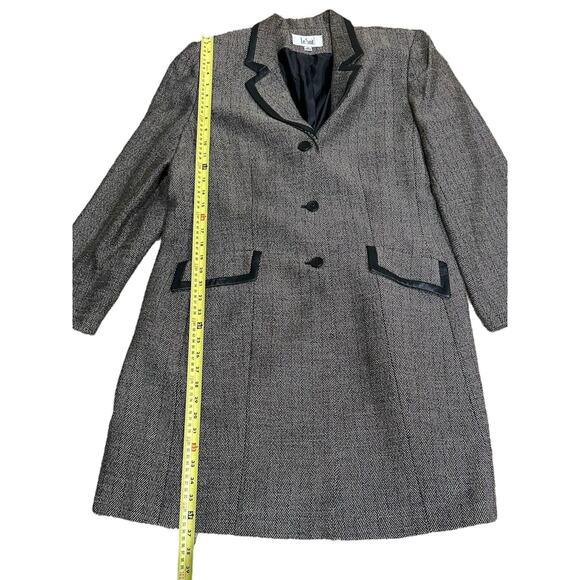 Le Suit Women's 18 Suit 2 Pc Skirt Overcoat Topper Jacket Herringbone Tan Black - Picture 5 of 11